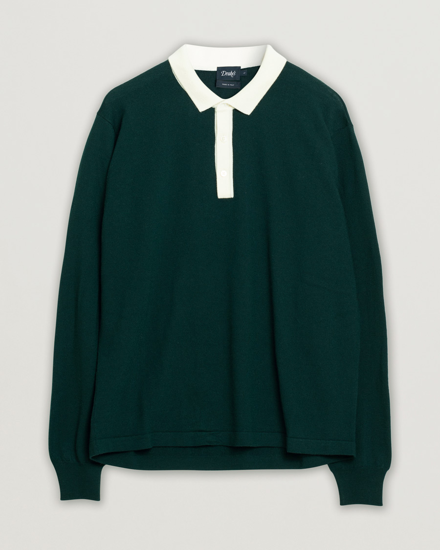 Mies | Puserot | Pre-owned | Drake's Long Sleeve Knit Polo Green L