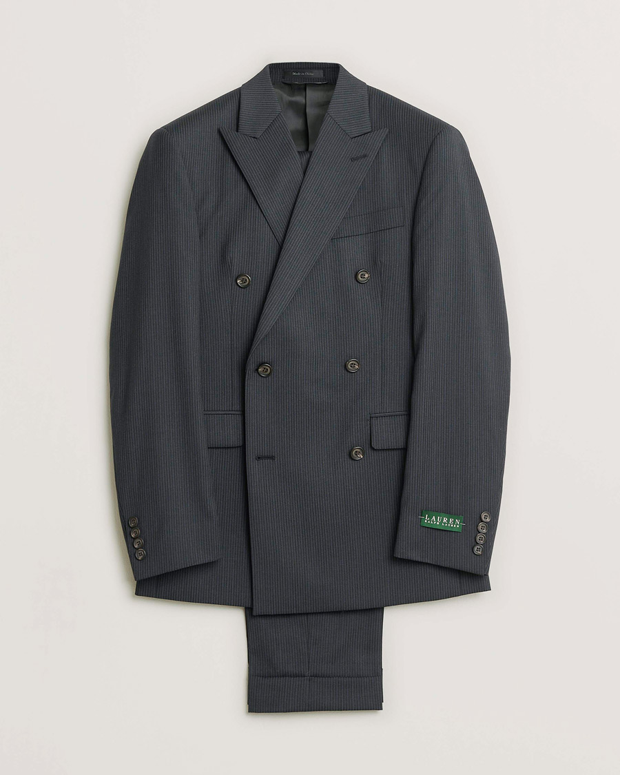 Mies | Pre-owned Puvut | Pre-owned | Ralph Lauren Double Breasted Striped Wool Suit Dark Grey 46